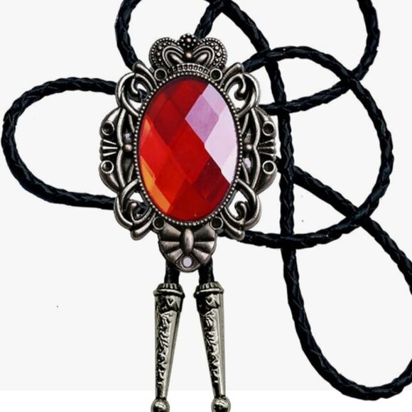 Red Stone Bolo Tie: Antique Silver Western Cowboy Necktie  Natural Red Stone Bolo tie